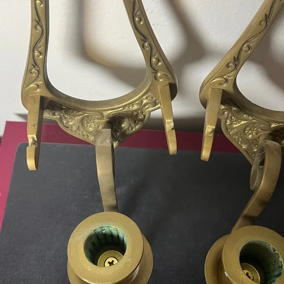 Crowning Touch Solid Brass Vintage Candlestick Wall‎ Sconces w Plate Display